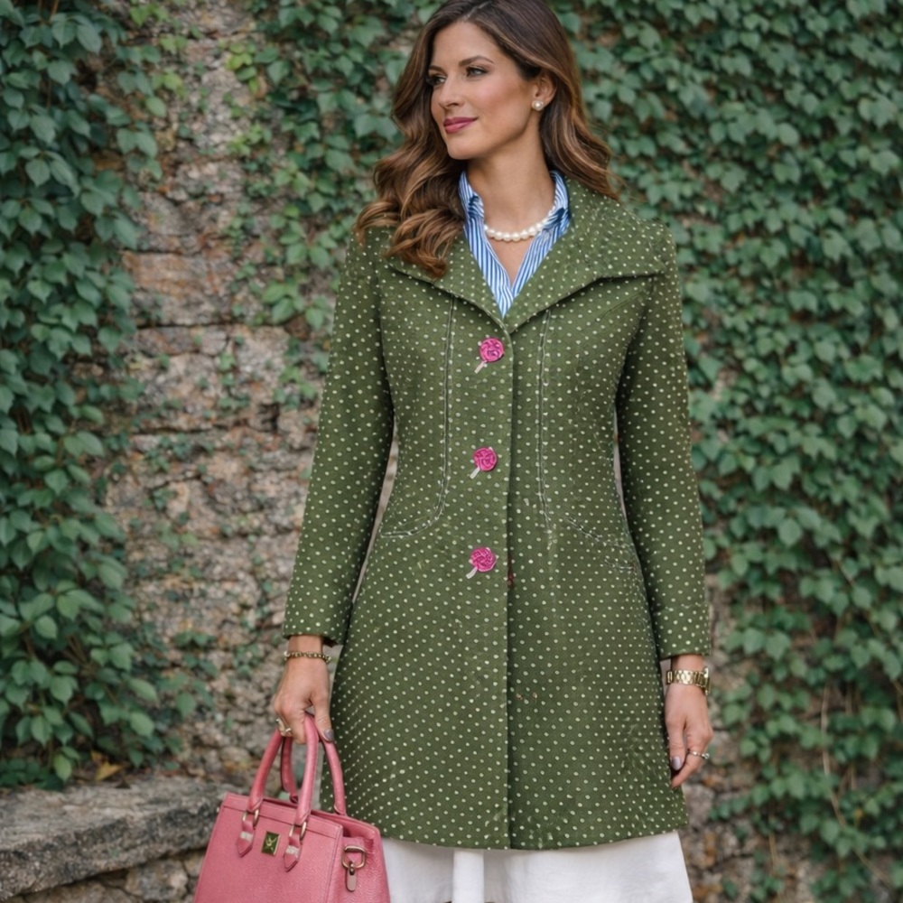 NESS TWEED British Green and White Polka Dot Tailored Jacket, 6